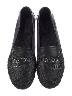Chanel CC Logo Black Patent Leather Loafers